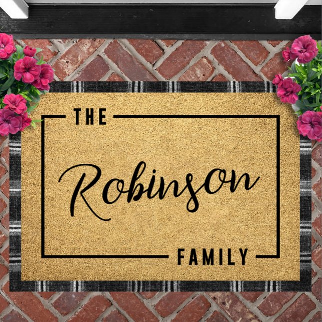 Personalized Script Family Name Doormat Custom Deurmat (Minimalist Script Family Name Doormat Personalized Custom Border Welcome Mat Housewarming Gift)