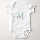 Personalized Script Name Monogram Baby Blue Romper (Voorkant)