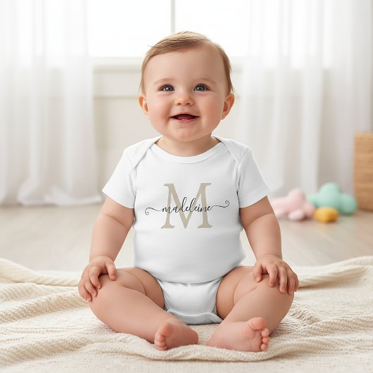 Personalized Script Name Monogram Beige Romper