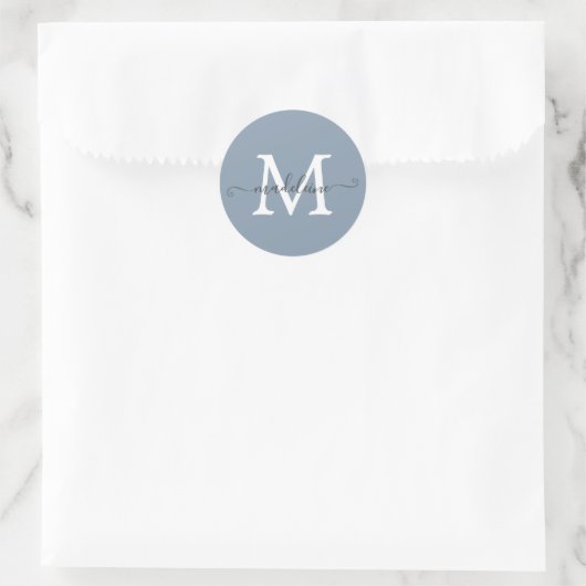 Personalized Script Name Monogram Dusty Blue Ronde Sticker (Tas)