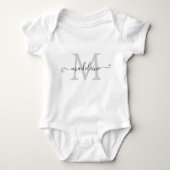 Personalized Script Name Monogram Silver Gray Romper (Voorkant)