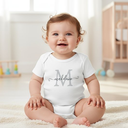 Personalized Script Name Monogram Silver Gray Romper