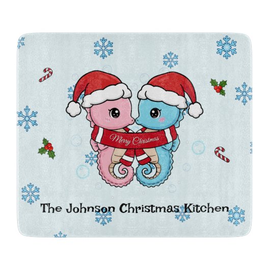 Personalized Seahorse Christmas Cutting Board Snijplank (Voorkant)