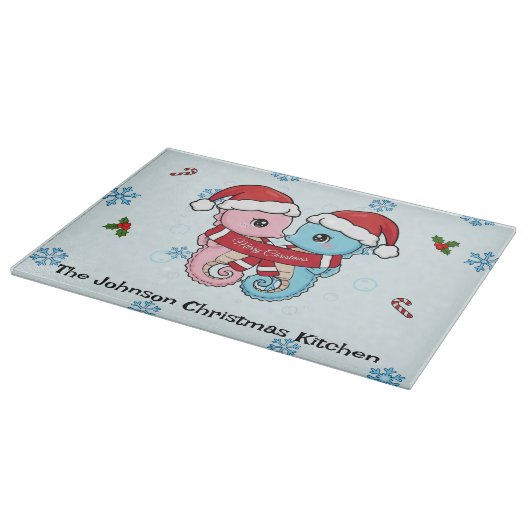 Personalized Seahorse Christmas Cutting Board Snijplank (Hoek)
