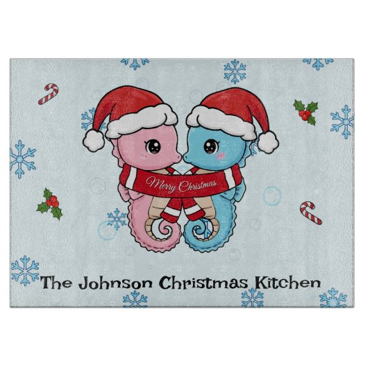Personalized Seahorse Christmas Cutting Board Snijplank (Voorkant)