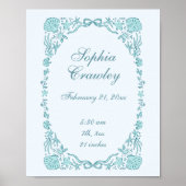 Personalized Seashells Teal Birth Info Poster (Voorkant)