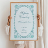 Personalized Seashells Teal Birth Info Poster