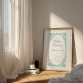 Personalized Seashells Teal Birth Info Poster