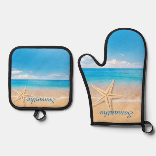 Personalized Seaside Kitchen Mitt & Pot Set (Voorkant)