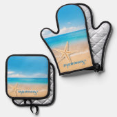 Personalized Seaside Kitchen Mitt & Pot Set (Voorkant / Achterkant)