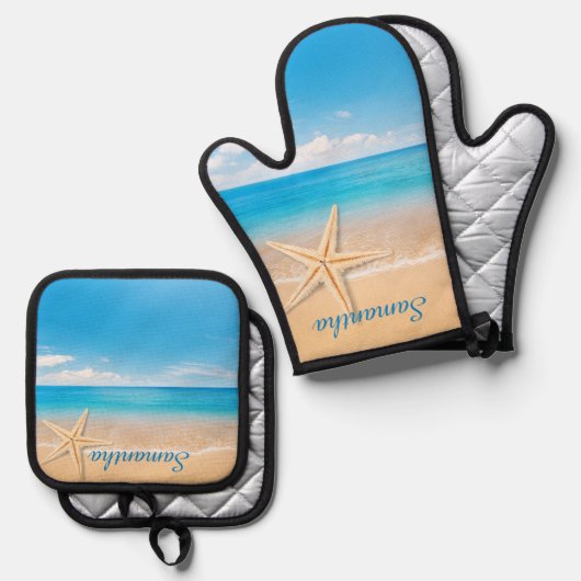 Personalized Seaside Kitchen Mitt & Pot Set (Voorkant / Achterkant)