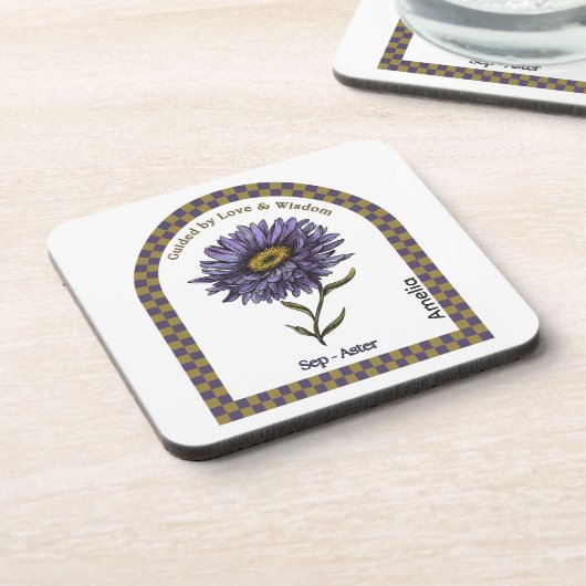Personalized September Birth Month Flower Coaster Bier Onderzetter (Linkerzijde)
