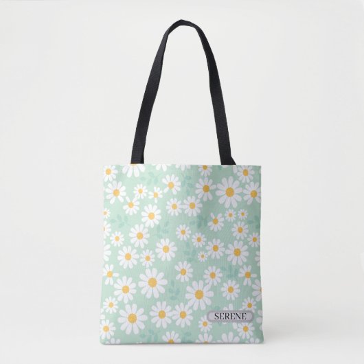 Personalized Serene Daisy Floral Tote Bag (Voorkant)