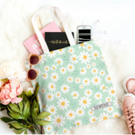 Personalized Serene Daisy Floral Tote Bag