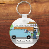 Personalized Service Van Blue - Female Cartoon Sleutelhanger (Voorkant)
