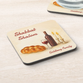 Personalized Shabbat Shalom Watercolor Coaster  Bier Onderzetter