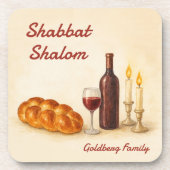 Personalized Shabbat Shalom Watercolor Coaster Bier Onderzetter (Voorkant)