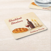 Personalized Shabbat Shalom Watercolor Coaster Kartonnen Onderzetters (Schuin)