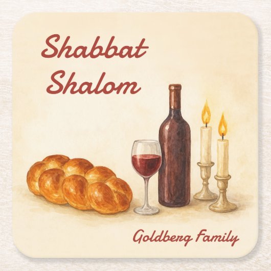 Personalized Shabbat Shalom Watercolor Coaster Kartonnen Onderzetters (Voorkant)