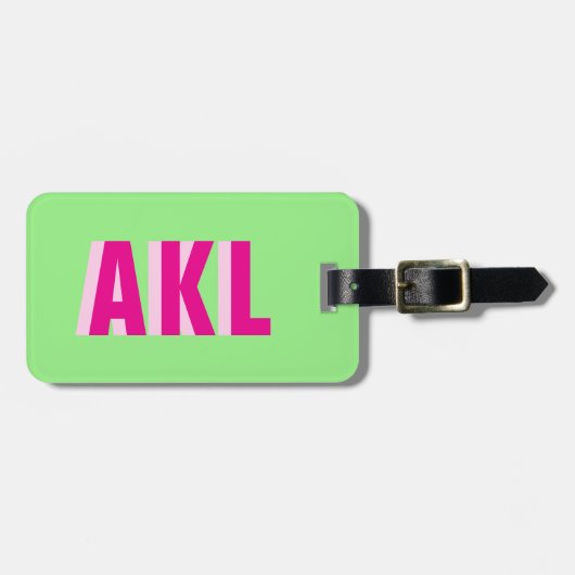 Personalized Shadow Monogram Pink Green Custom Bagagelabel (Voorkant horizontaal)