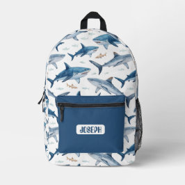 Personalized Shark Pattern Backpack for Boys Bedrukte Rugzak