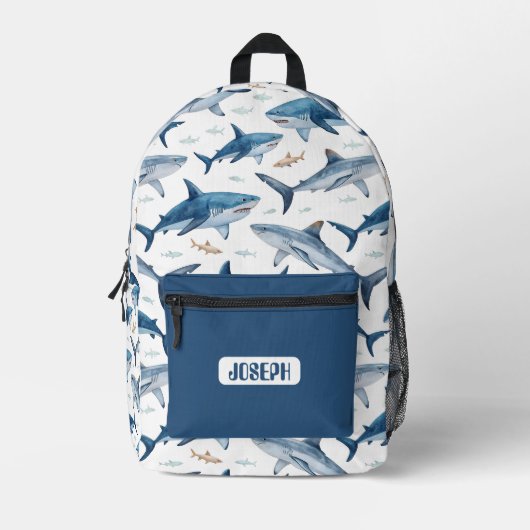 Personalized Shark Pattern Backpack for Boys Bedrukte Rugzak (Voorkant)