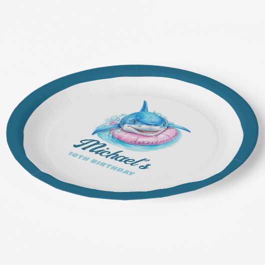 Personalized Shark Pool Party Papieren Bordje (Gekanteld)
