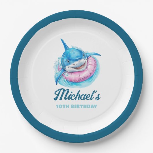 Personalized Shark Pool Party Papieren Bordje (Voorkant)