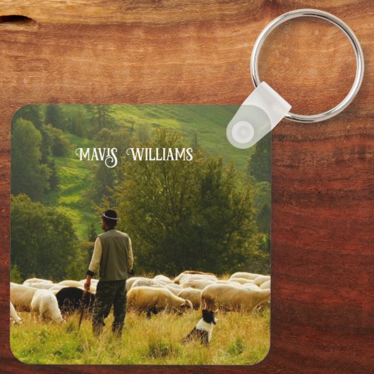 Personalized Shepherd and Flock Psalm 23 Key Ring Sleutelhanger (Achterkant)