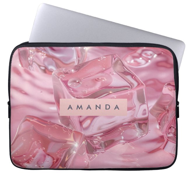Personalized Shimmer Glossy Pink Ice Laptop Sleeve (Voorkant)