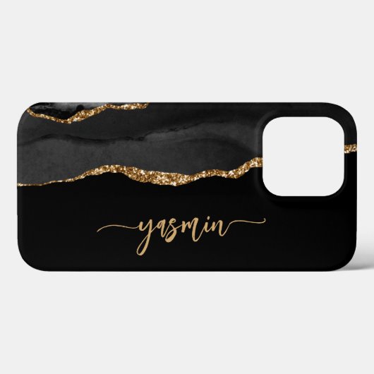 Personalized Signature Black Gold Agate Case-Mate iPhone Case (Achterkant (horizontaal))