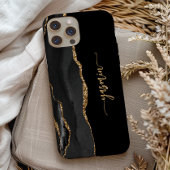 Personalized Signature Black Gold Agate Case-Mate iPhone Case