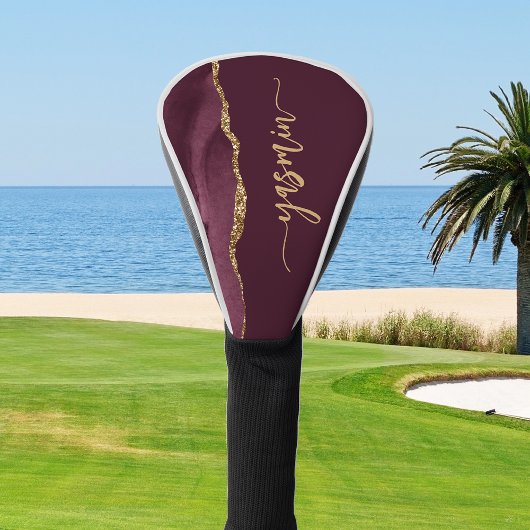 Personalized Signature Burgundy Gold Agate Golfheadcover
