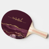 Personalized Signature Burgundy Gold Agate Tafeltennisbatje (Zijkant)