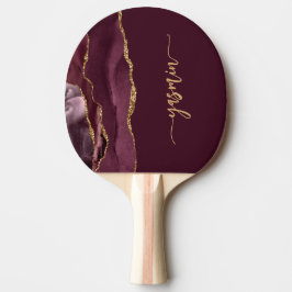 Personalized Signature Burgundy Gold Agate Tafeltennisbatje