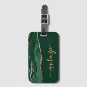 Personalized Signature Emerald Green Gold Agate Bagagelabel (Voorkant (verticaal))
