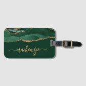 Personalized Signature Emerald Green Gold Agate Bagagelabel (Voorkant (horizontaal))