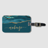Personalized Signature Teal Blue Gold Agate Bagagelabel (Voorkant (horizontaal))