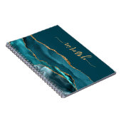 Personalized Signature Teal Blue Gold Agate Notitieboek (Rechterzijde)