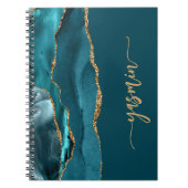 Personalized Signature Teal Blue Gold Agate Notitieboek (Voorkant)