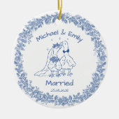 Personalized Silly Goose Married Cute Blue Wedding Keramisch Ornament (Voorkant)