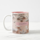 Personalized Silver Glitter Snowflake  Tweekleurige Koffiemok (Links)
