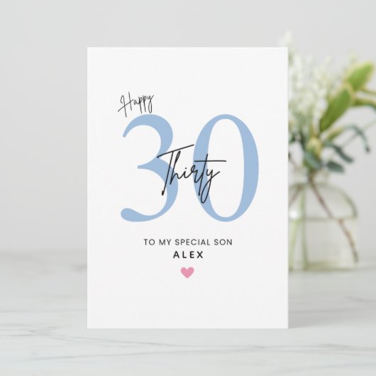 Personalized Simple 30th Birthday Card Son Kaart (Staand voorkant)