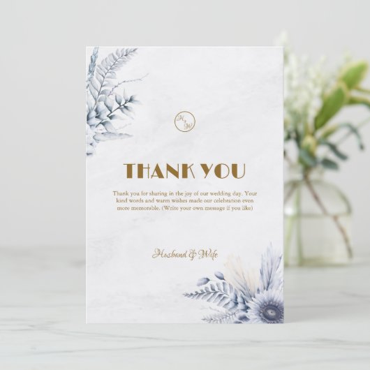 Personalized Simple Blue Flowers Wedding Bedankkaart (Staand voorkant)