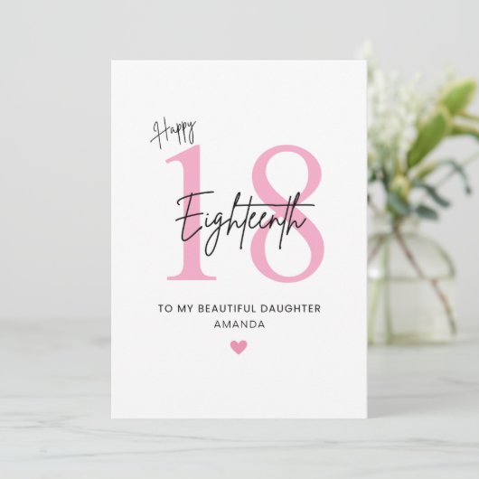 Personalized Simple Daughter 18th Birthday Card Kaart (Staand voorkant)