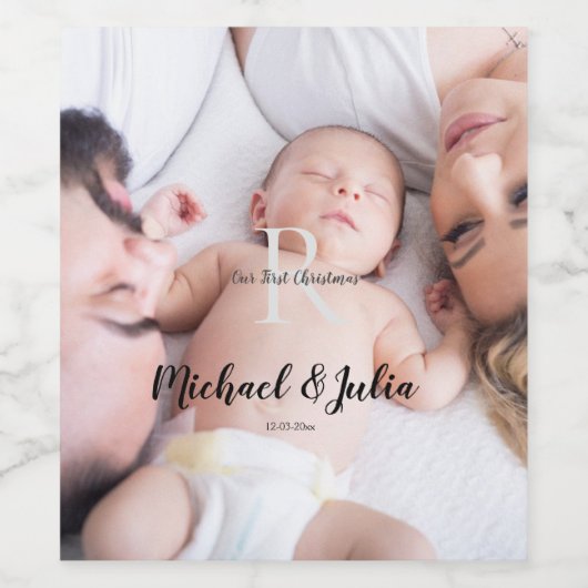 personalized simple monogram name first christmas wijn etiket (Enkel label)