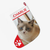 Personalized Simple Paw Pet Photo Monogram Name Grote Kerstsok (Achterkant (Hangend))
