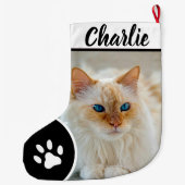 Personalized Simple Paw Pet Photo Monogram Name Grote Kerstsok (Achterkant)