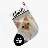 Personalized Simple Paw Pet Photo Monogram Name Grote Kerstsok (Achterkant (Hangend))