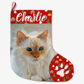 Personalized Simple Paw Pet Photo Monogram Name Grote Kerstsok (Voorkant)